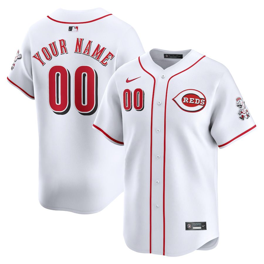 Men Cincinnati Reds Nike White Home Limited Custom MLB Jersey->->